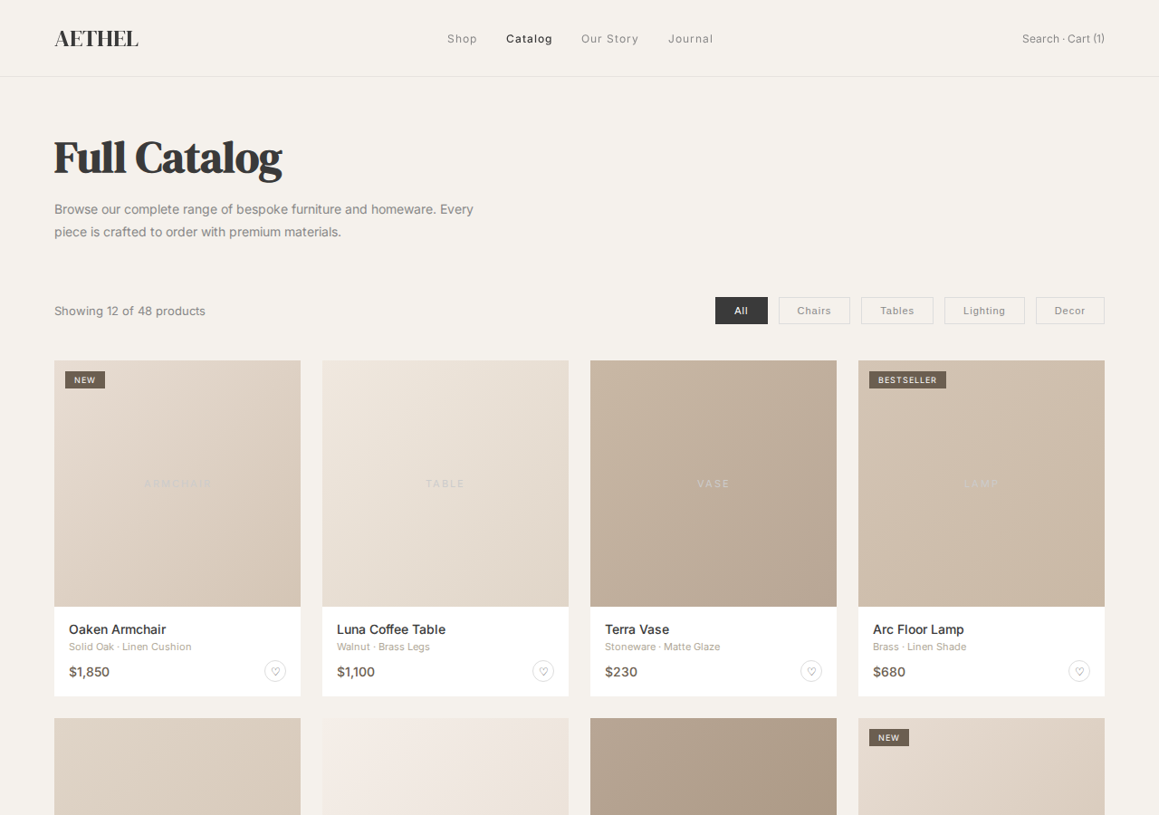 Aethel Homeware — Catalog